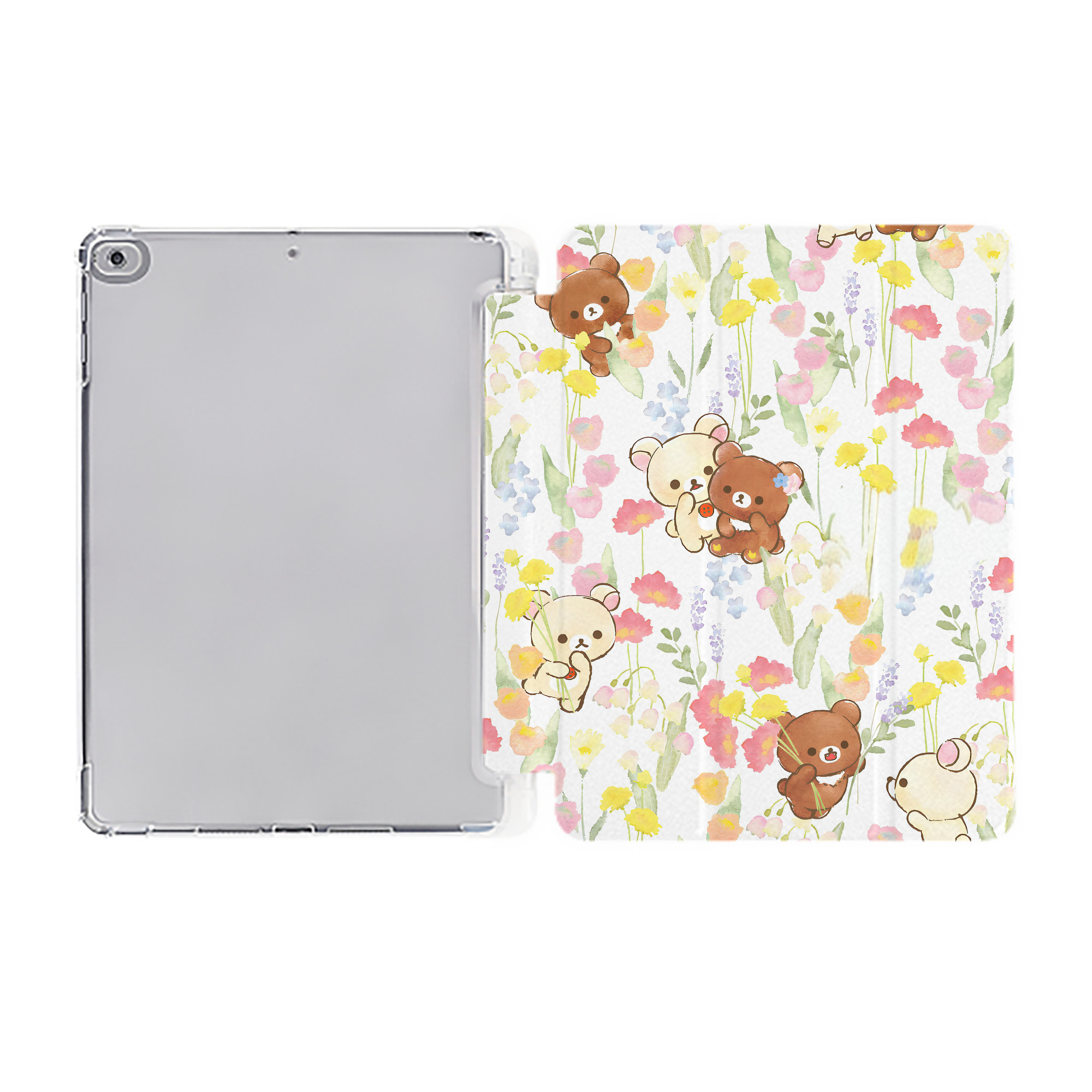 （画像用） リラックマ リラックマ キイロイトリ Rilakkuma Korilakkuma Kiiroitori IPad ケース ペン収納付き 三つ折りスタンド PUレザー×シリコン 対応機種9.5/10.5/10.9インチ